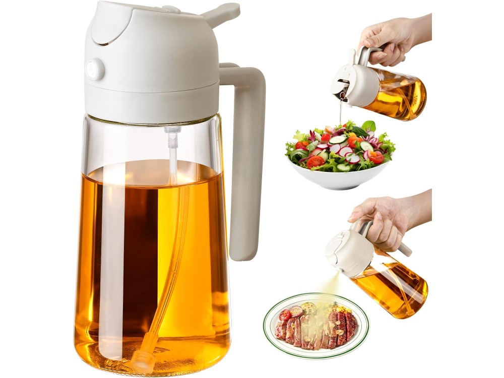 AJ Oil Sprayer for Cooking 470ml, Γυάλινο Δοχείο Λαδιού Σπρέι, White
