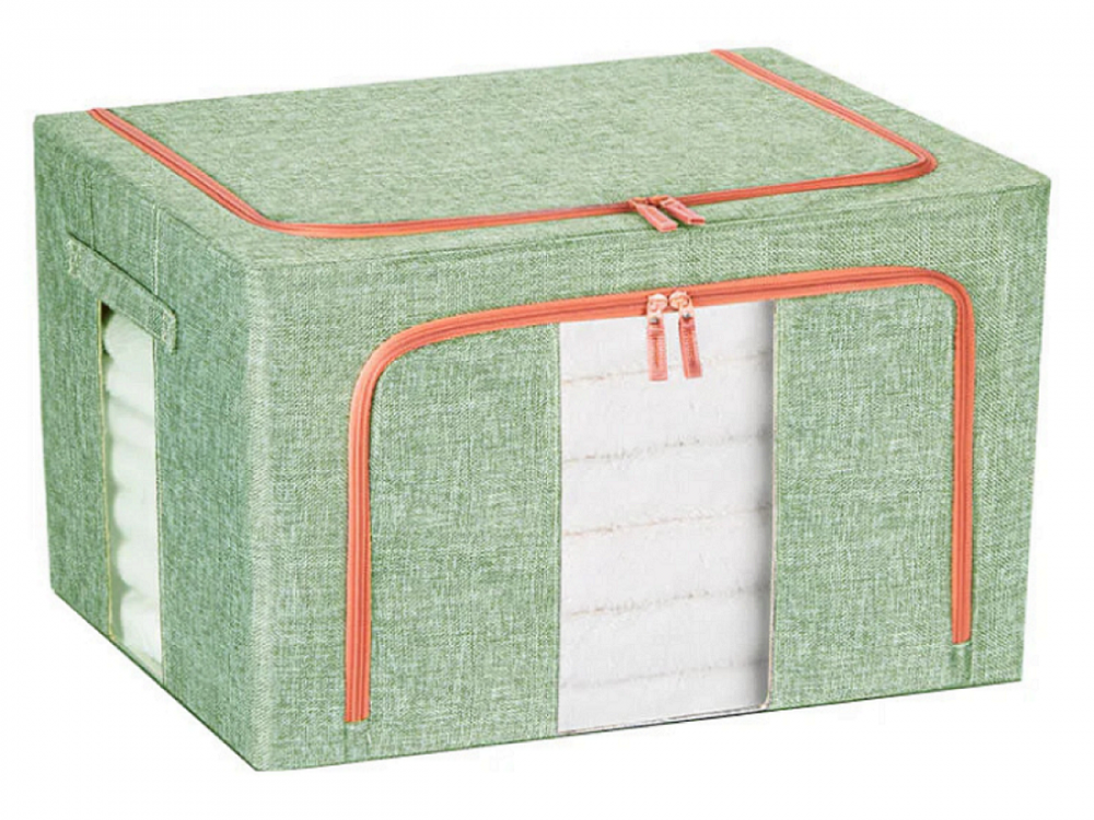 AJ Clothes Storage Organizer Bag 101L, Κουτί Αποθήκευσης Ρούχων με 2 Ανοίγματα/Παράθυρο, 62x43x38cm, Light Green