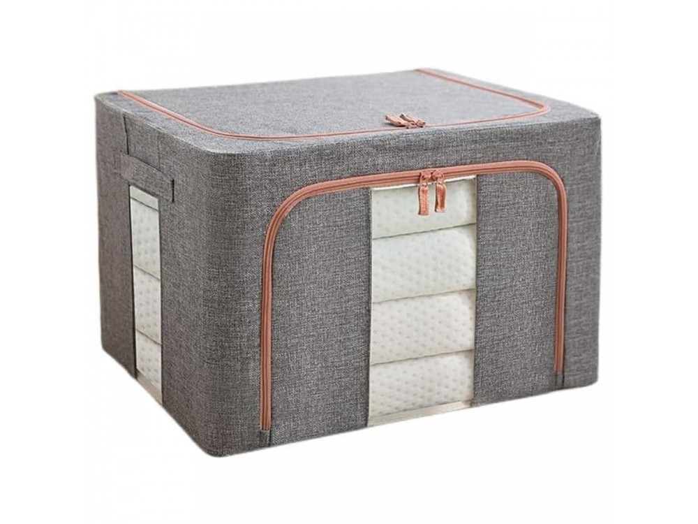 AJ Clothes Storage Organizer Bag 101L, Κουτί Αποθήκευσης Ρούχων με 2 Ανοίγματα/Παράθυρο, 62x43x38cm, Grey