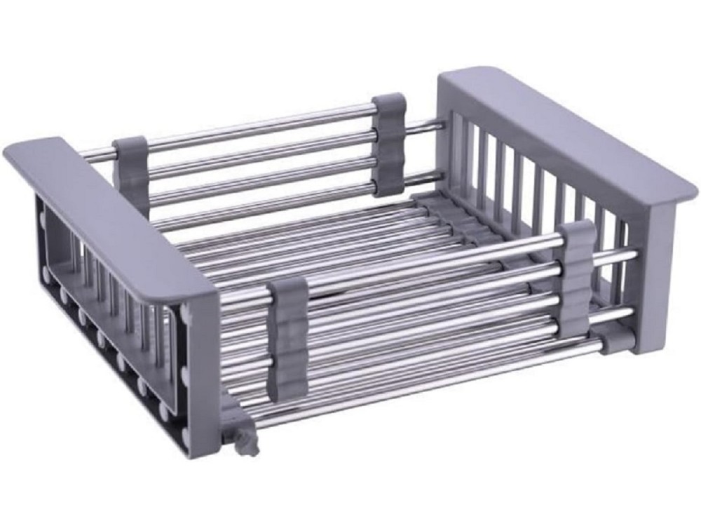 AJ Extendable Sink Dish Drying Rack, Extendable Sink Dryer 28-45 x 22 x 11cm, Light Gray