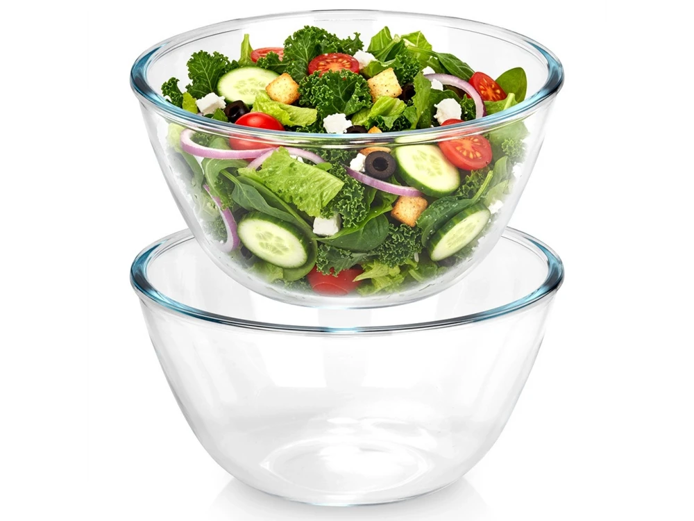 Vilde Serving Bowl Glass, Salad Bowls 1L set of 2, Glass