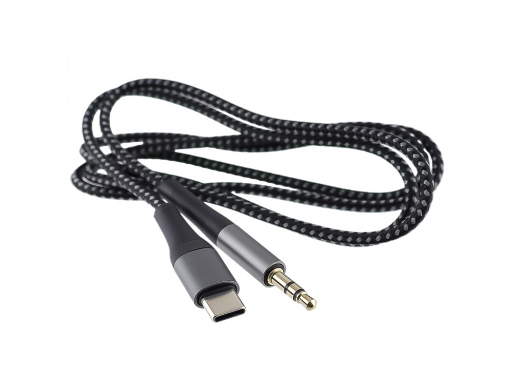 KLGO AUX-3 3.5mm AUX Audio Adapter Male to Type-C 1m Nylon Braided, Black