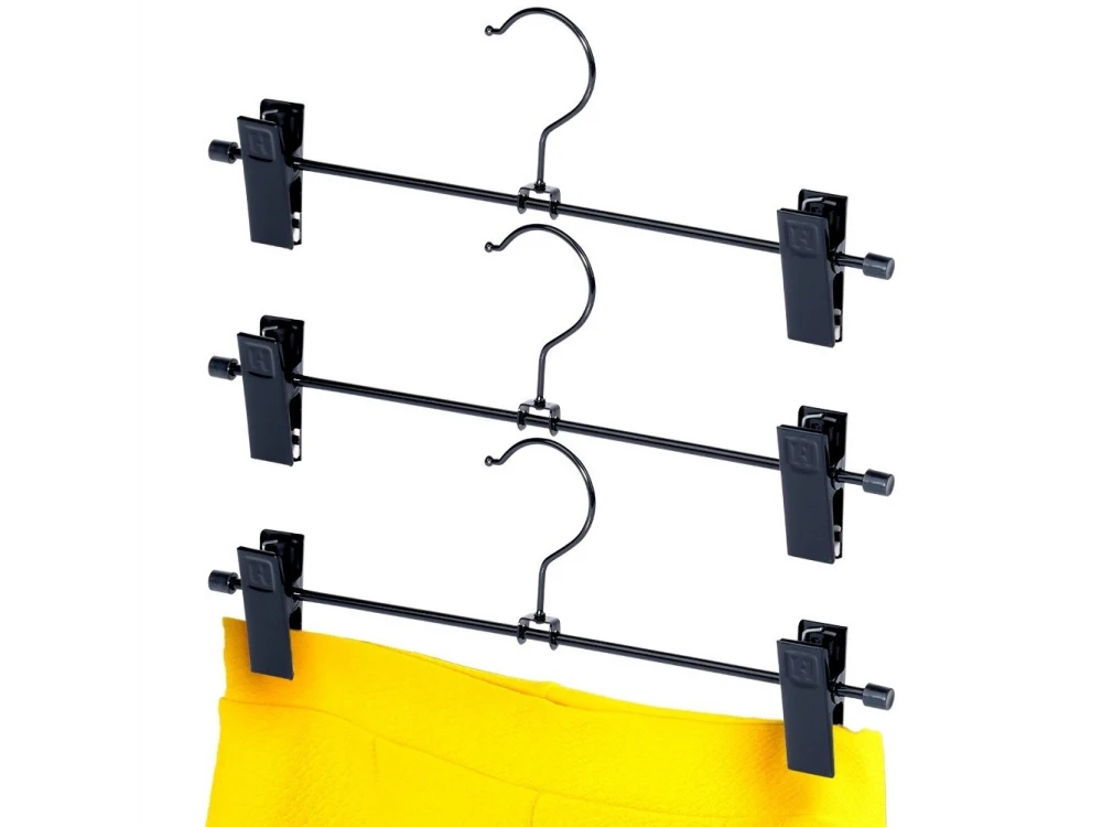 Vilde Metal Clothes Hangers Set of 3 with Rotating Hook & Removable Clips, Black