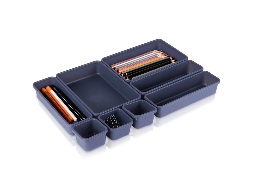 Vilde 8-piece drawer organizer system, drawer and desk organizer boxes, set of 8, black