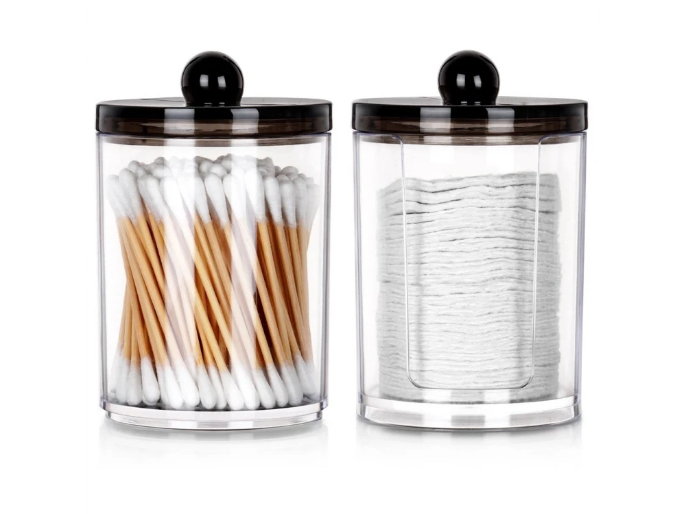 Vilde Set of 2 Cotton Swab & Cotton Pad Cases with Lid Black