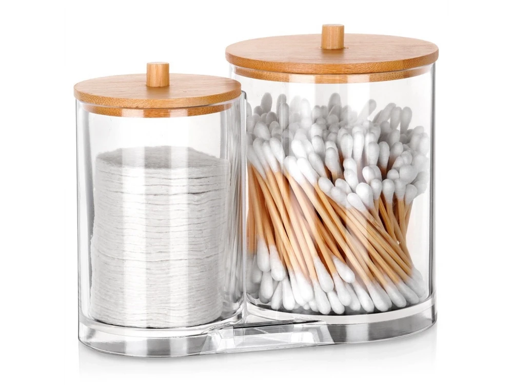 Vilde Double Cotton Swab & Cotton Pad Case with Bamboo Lid