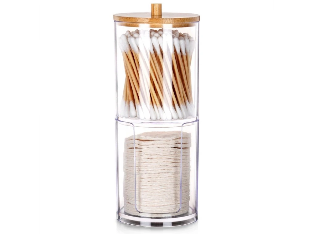 Vilde 2-Tier Cotton Bud & Cotton Case with Bamboo Lid