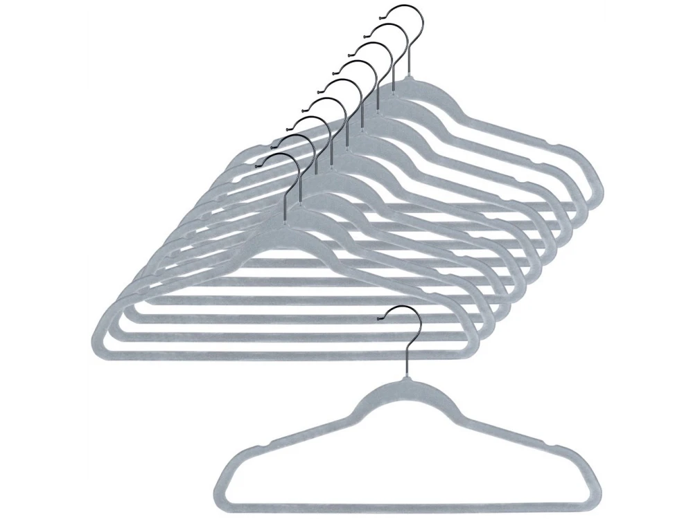 Vilde Velvet Clothes Hangers Set of 10pcs with Rotating Hook, Gray