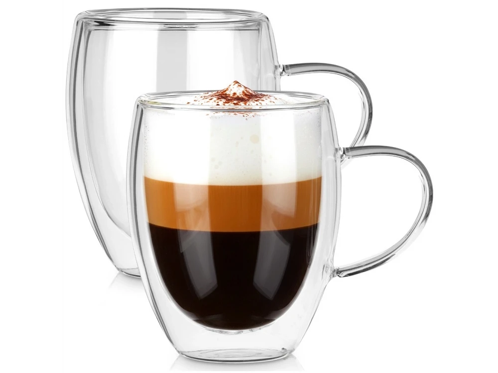 Vilde Premium Double Walled Glass, Cappuccino / Latte Macchiato Cups Set of 2 370ml Made of Double Borosilicate Glass,