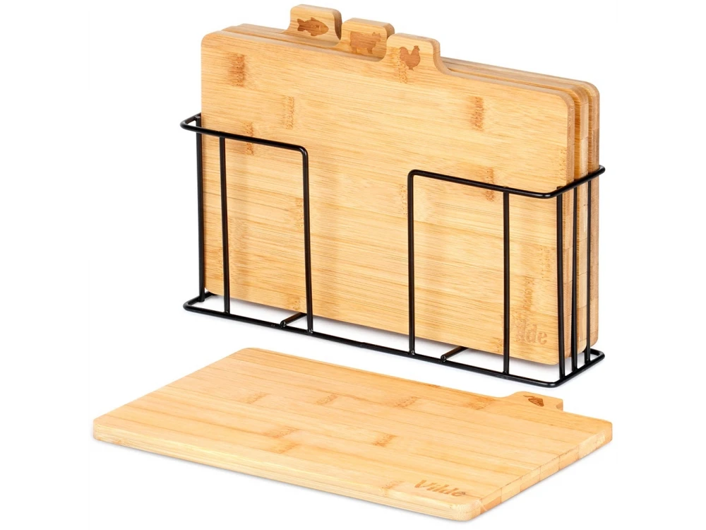 Vilde Premium Chopping Boards Bamboo with Stand, Σετ 4 Επιφάνεις Κοπής από Μπαμπού 28x20cm με Σταντ
