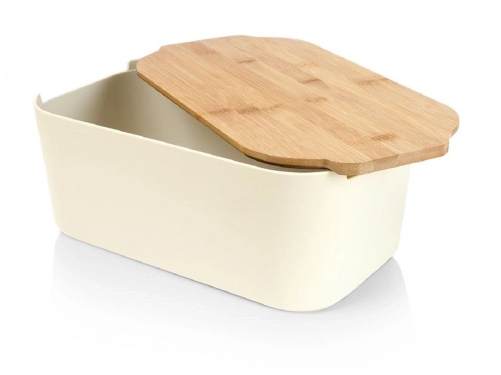 Vilde Premium Bread Bin, Bread Bin with Bamboo Cutting Board 33x18.5x12cm, Cream