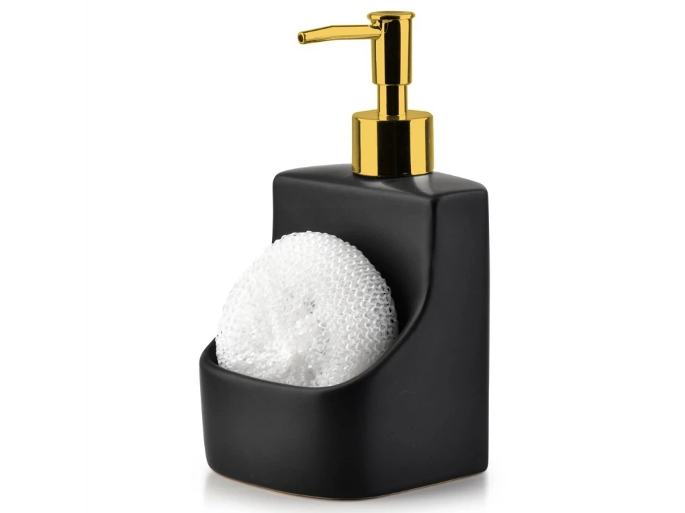Vilde Kitchen Soap Dispenser Ceramic 400ml with Sponge Holder, set with Sponge, Black