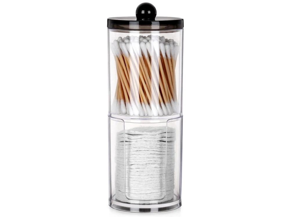Vilde 2-Tier Cotton Swab & Cotton Pad Case with Lid Black