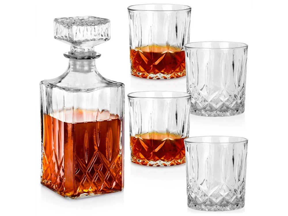 Vilde Whisky Glasses & Bottle Set - Whiskey Set, with 4 Glasses & Bottles