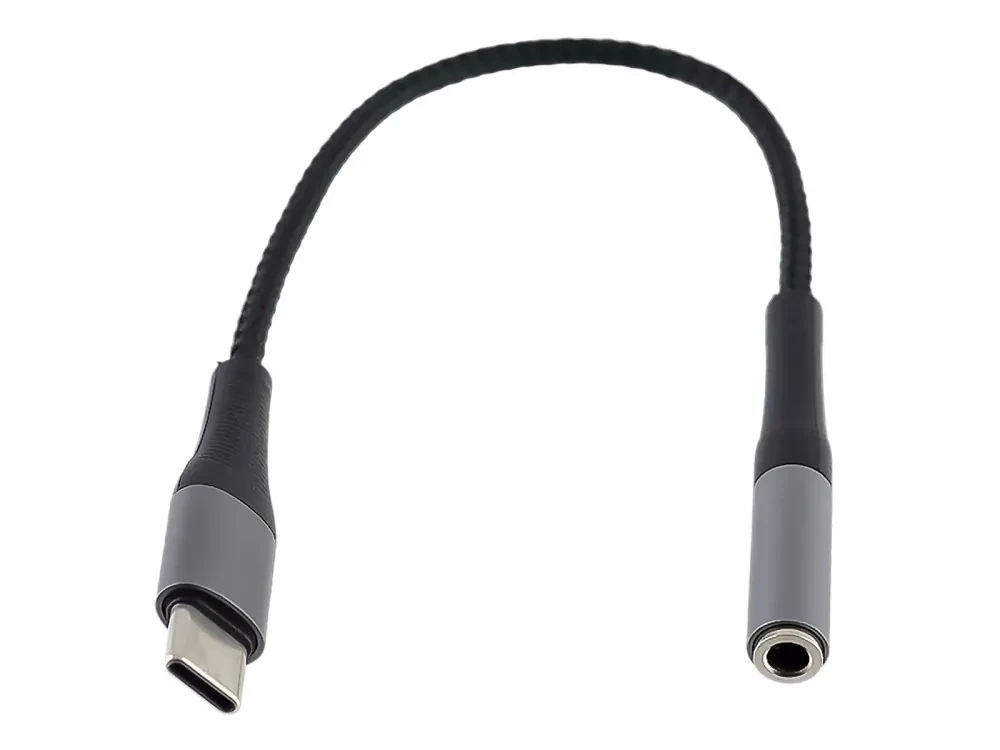 KLGO AUX-6 3.5mm AUX Audio Adapter to Type-C Headphone Adapter 3.5mm Audio Jack Female to Type-C Male with Nylon Braid, Black