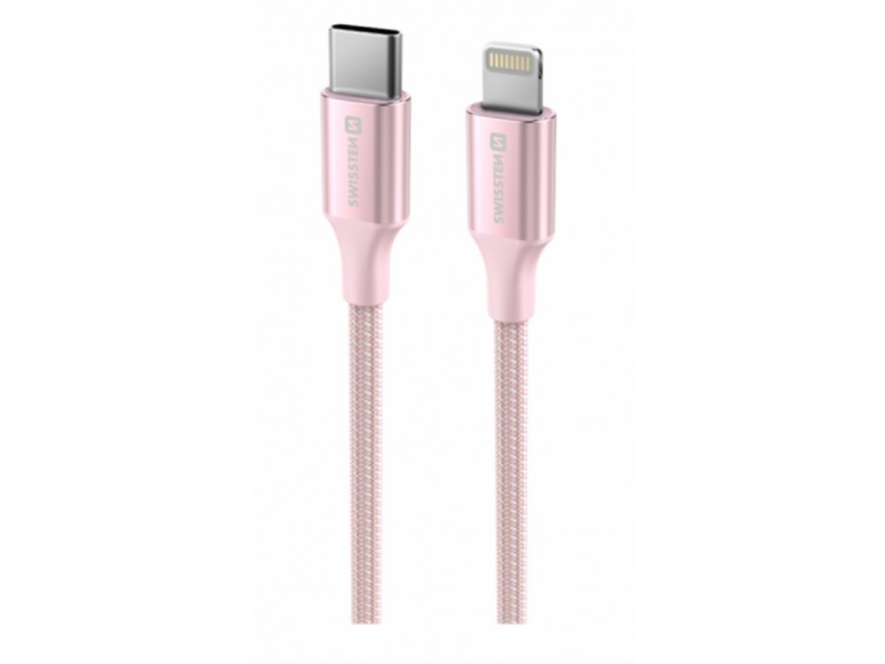Swissten Durable Textile II USB-C σε Lightning Καλώδιο 1.5μ. με Νάυλον ύφανση, Pink