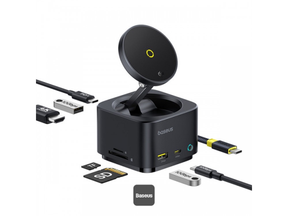 Baseus MagPro Series II 7-in-1 Qi2 15W + PD 100W Ασύρματος Μαγνητικός Φορτιστής MagSafe + Type-C Hub 4K@60Hz HDMI + USB-C 10Gbps
