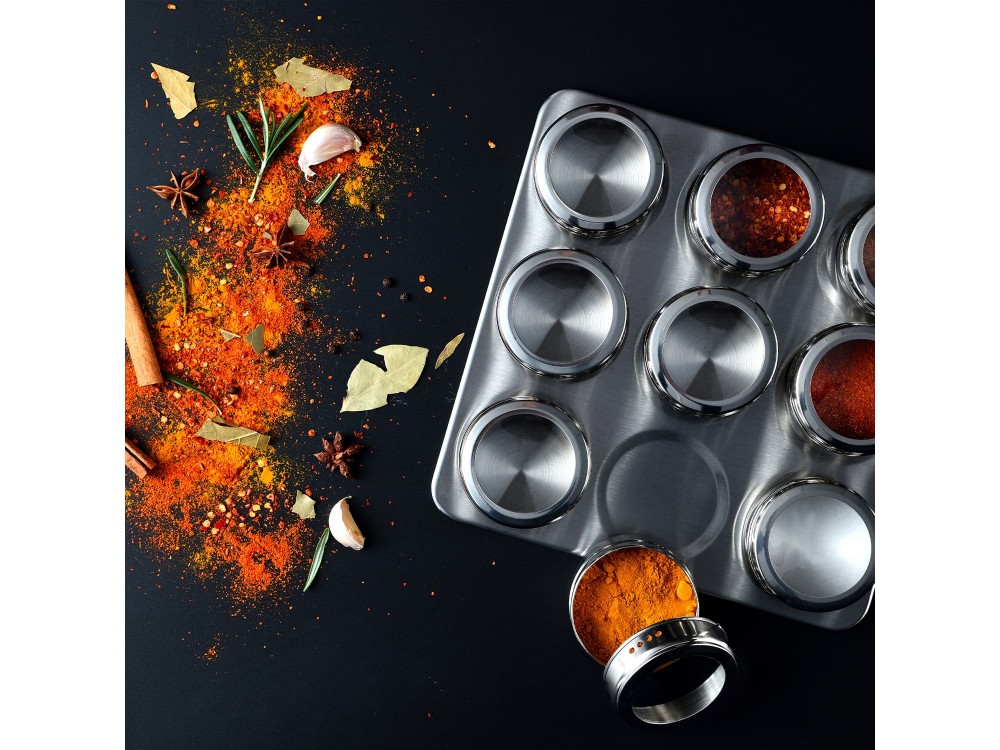 Master Pro Foodies Spice Jar Set, Magnetic Stainless Steel Spice Jar Set, Set of 10