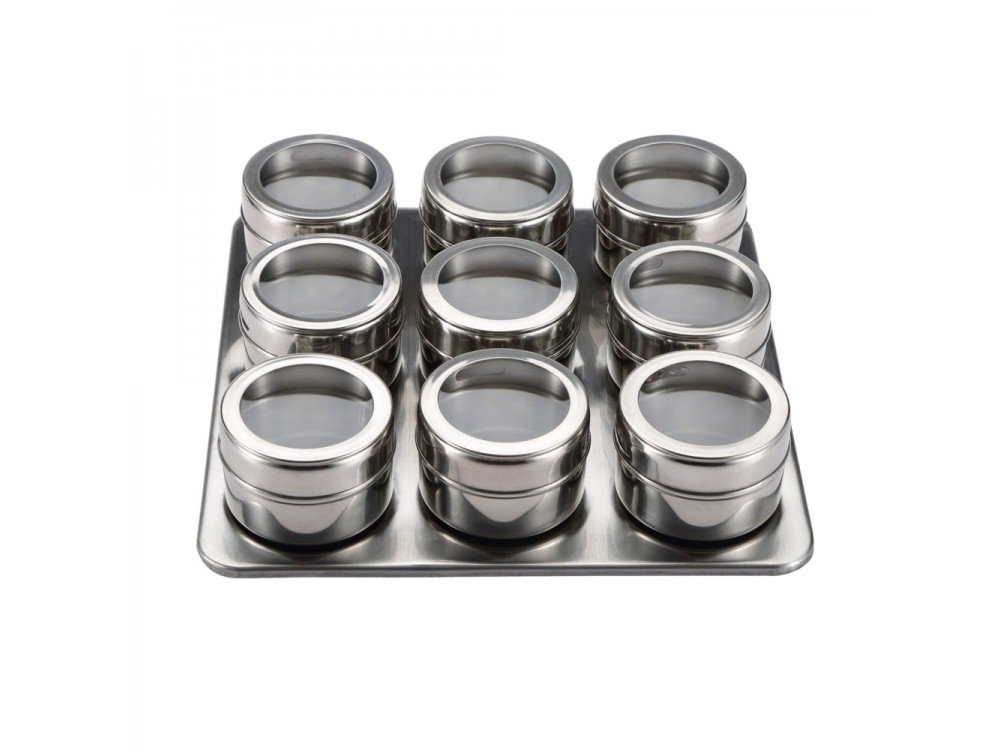 Master Pro Foodies Spice Jar Set, Θήκες Μπαχαρικών Μαγνητικές από Ανοξείδωτο Ατσάλι, Σετ 10τμχ