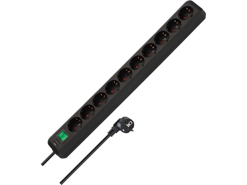 Brennenstuhl Eco-Line Power Strip, 10 Position Safety Power Strip with Switch & 3m Cable, Black