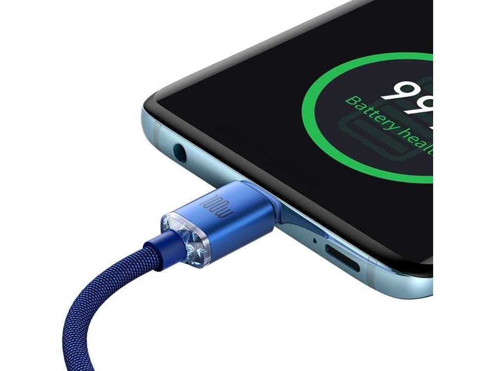 Baseus Crystal Shine Series, Καλώδιο USB-C 100W με Νάυλον Ύφανση 2μ, Blue
