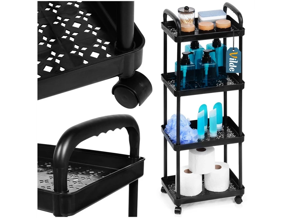 Vilde Trolley / Storage Rack with 4 Shelves 86x30x21cm, Black