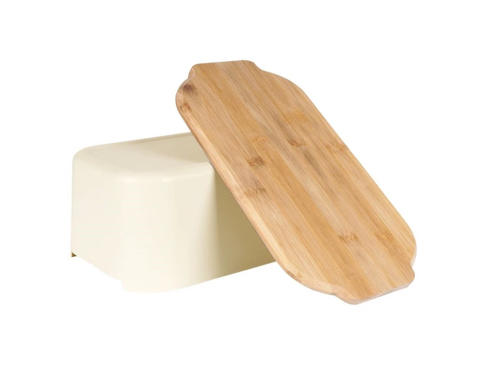 Vilde Premium Bread Bin, Bread Bin with Bamboo Cutting Board 33x18.5x12cm, Cream