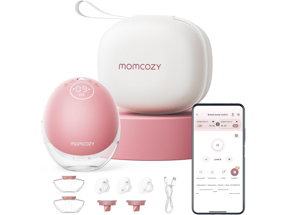Momcozy M9 Breast Pump Hands Free, Electric Single Breast Pump with APP Personalized Multi-Modes & 15 Intensity Levels, Cozy Red