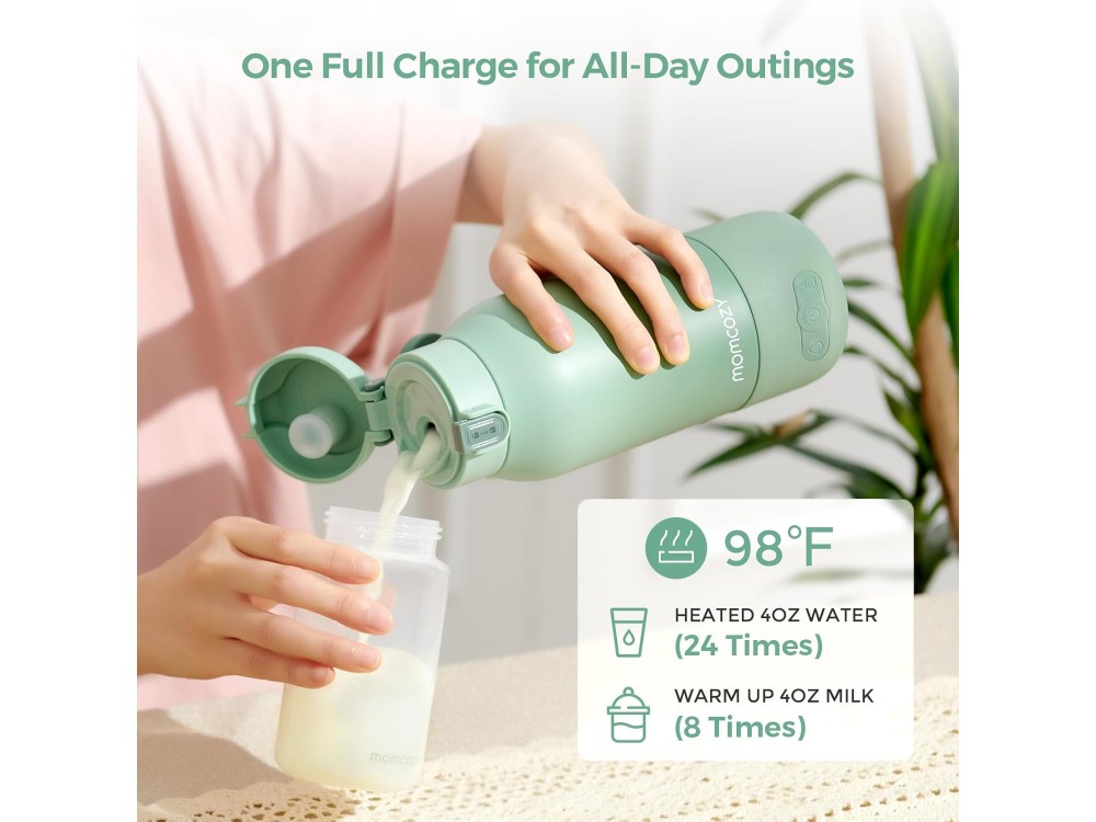 Momcozy Portable Bottle Warmer, Portable Breast Milk & Water Warmer for Travel 500ml, Green