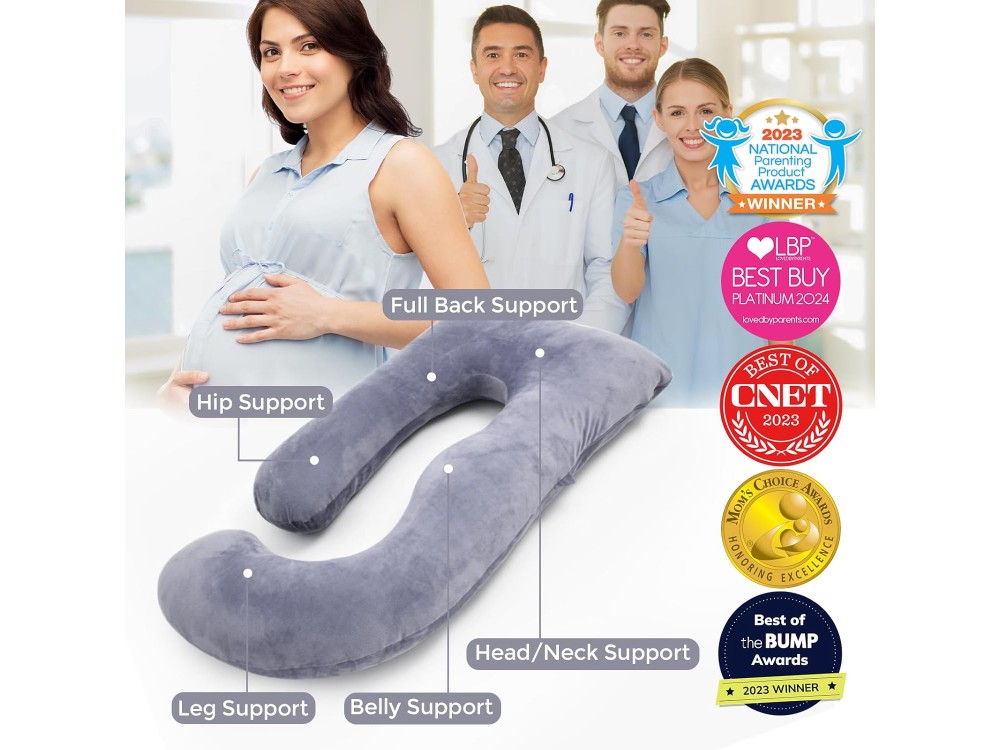 Momcozy Pregnancy Pillow for Sleeping, 145cm U-Shaped Pregnancy Pillow, with Removable Cover, Grey