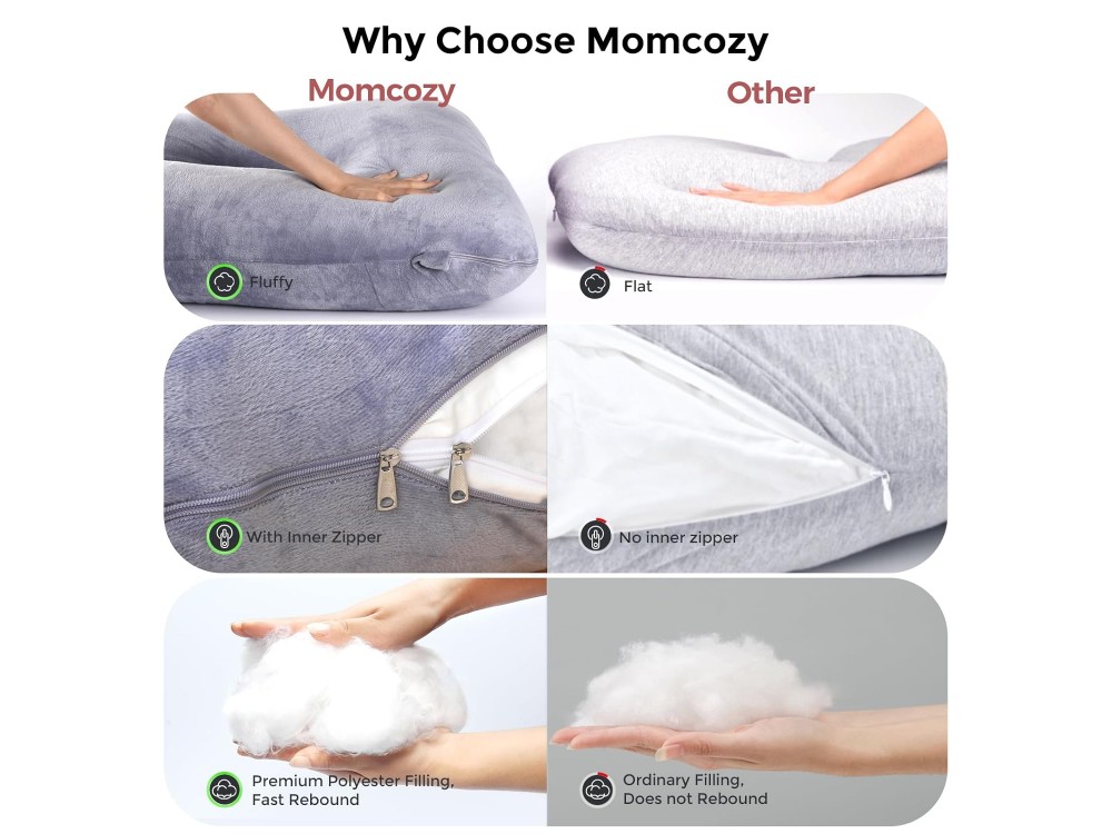 Momcozy Pregnancy Pillow for Sleeping, 145cm U-Shaped Pregnancy Pillow, with Removable Cover, Grey
