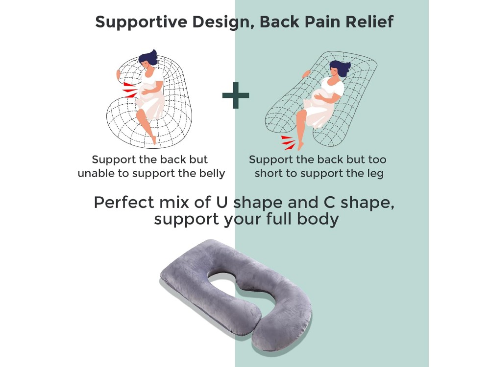 Momcozy Pregnancy Pillow for Sleeping, 145cm U-Shaped Pregnancy Pillow, with Removable Cover, Grey