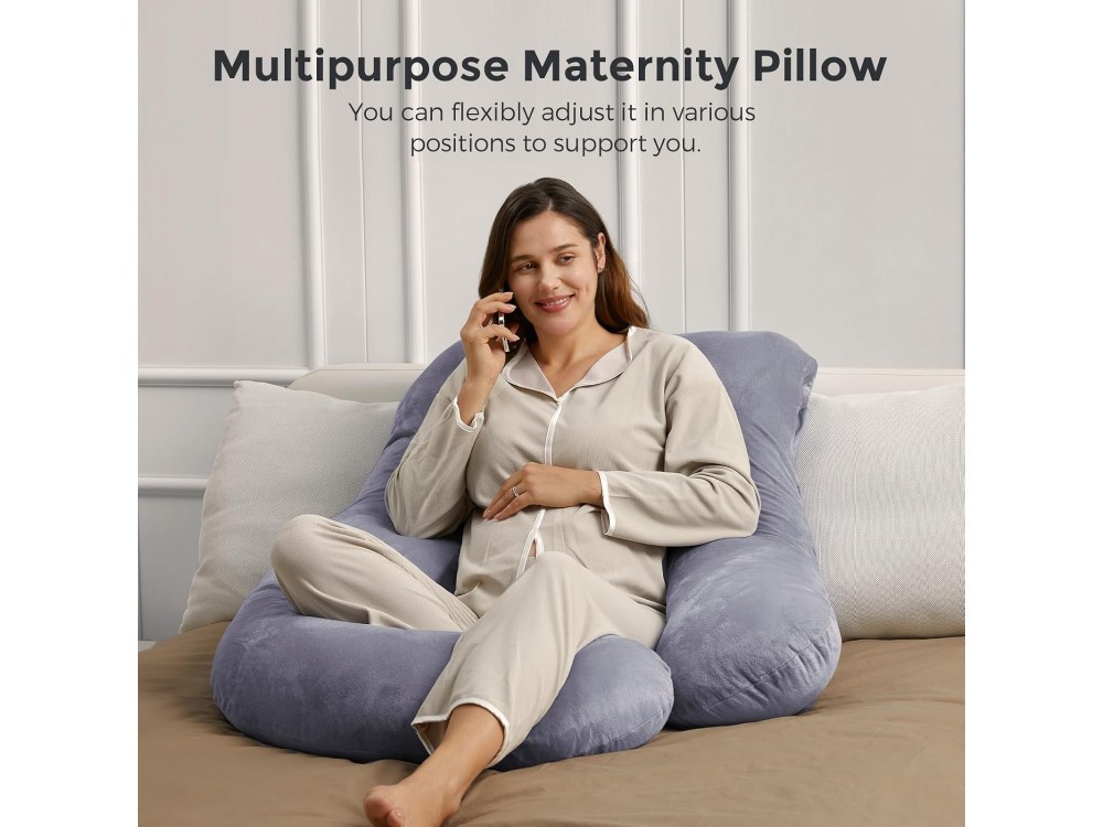 Momcozy Pregnancy Pillow for Sleeping, 145cm U-Shaped Pregnancy Pillow, with Removable Cover, Grey