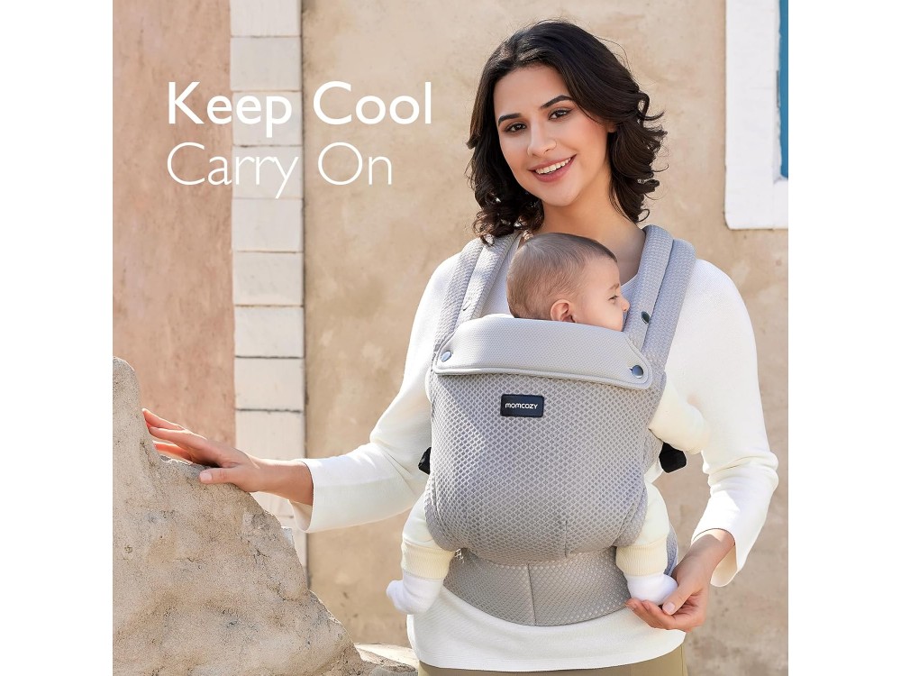 Momcozy PureHug Ergonomic Baby Carrier from Newborn 3kg to Toddler 20kg with Perforated Fabric, Air Mesh Grey