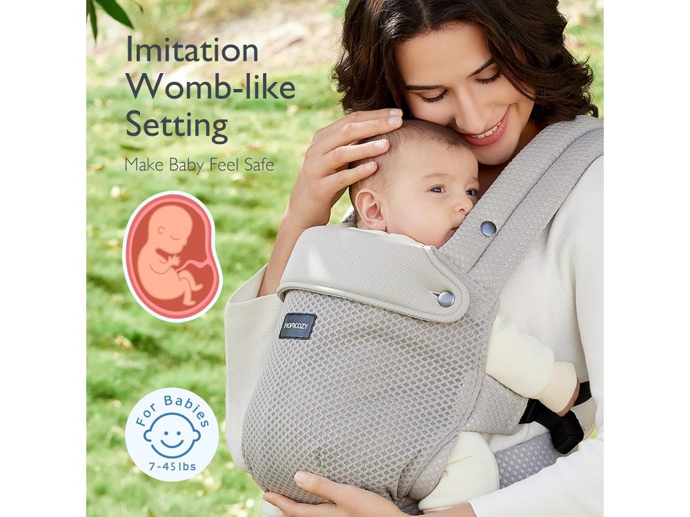 Momcozy PureHug Ergonomic Baby Carrier from Newborn 3kg to Toddler 20kg with Perforated Fabric, Air Mesh Grey