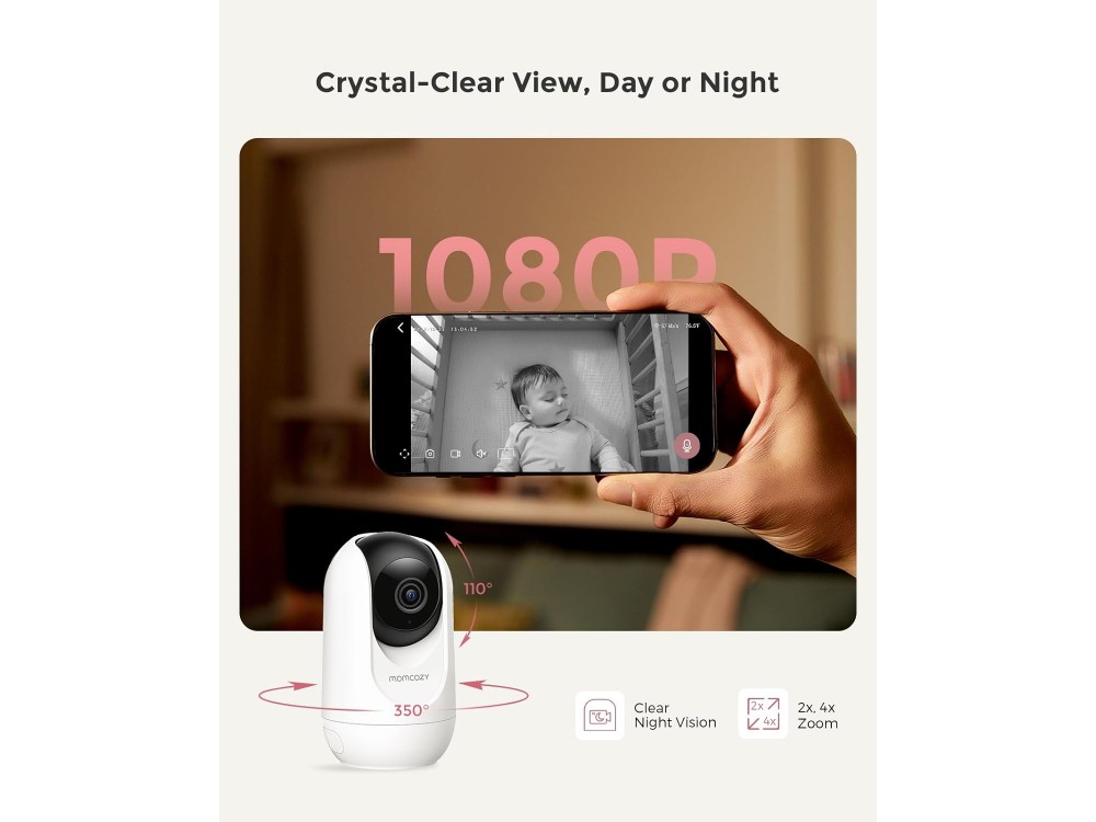 Momcozy Smart WiFi Baby Monitor, Wireless Baby Intercom 1080P, 5", 2-Way Audio, Night Vision & Use with APP