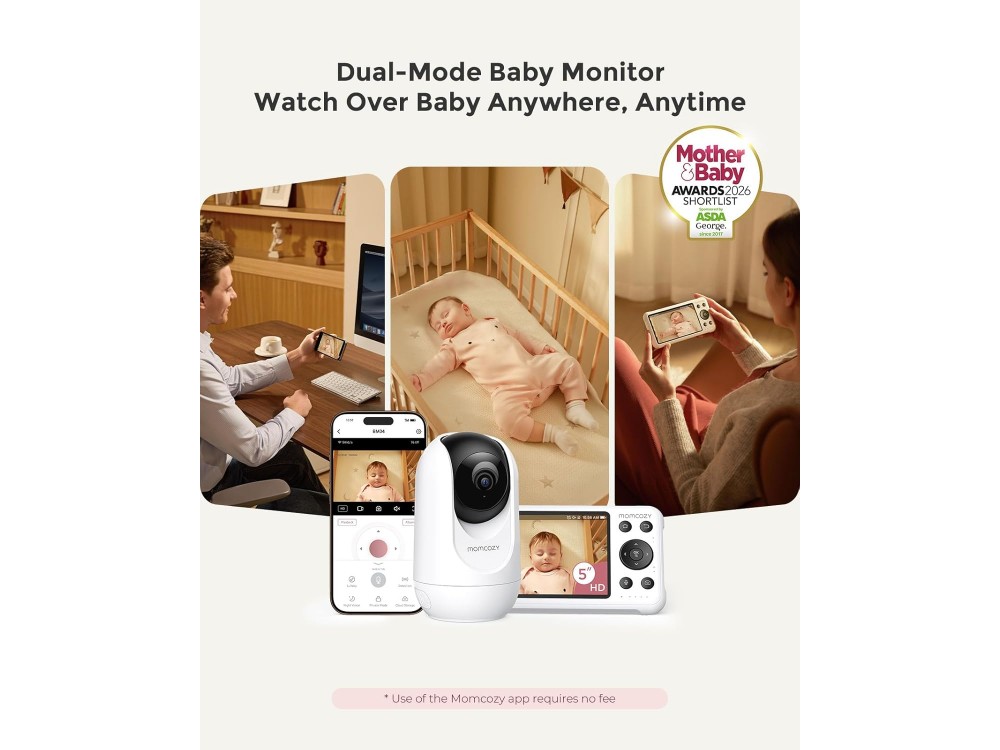 Momcozy Smart WiFi Baby Monitor, Wireless Baby Intercom 1080P, 5", 2-Way Audio, Night Vision & Use with APP