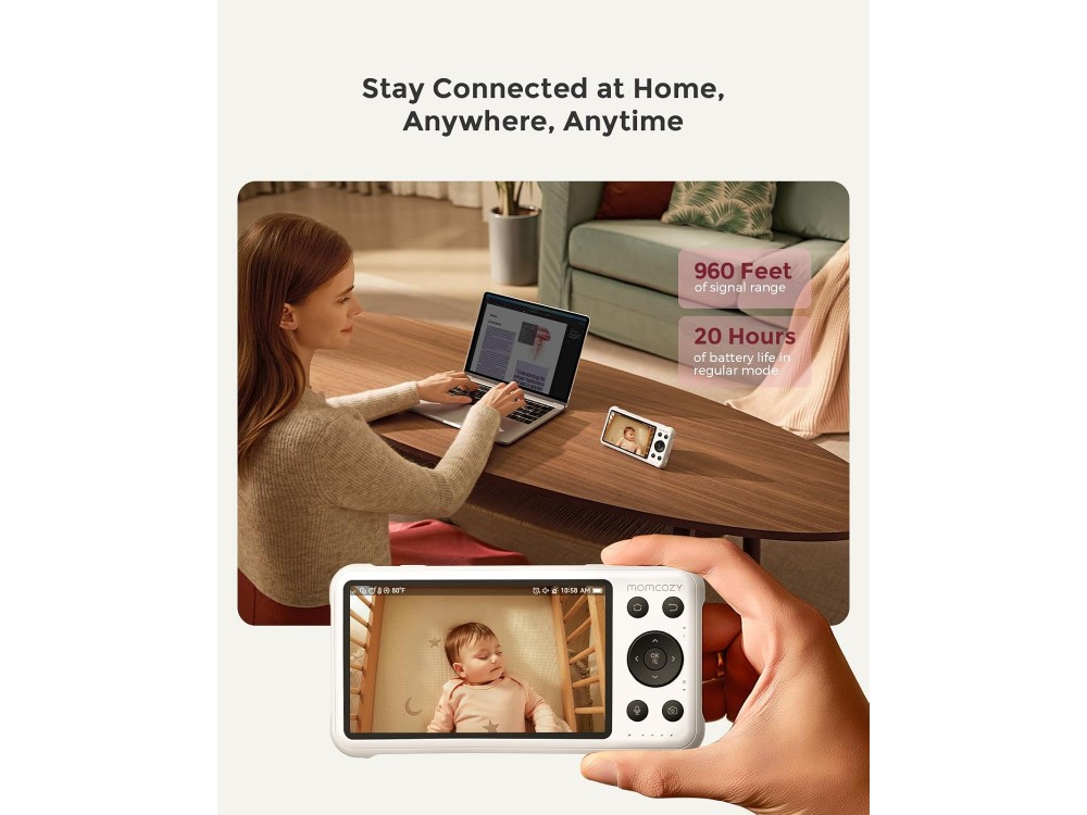 Momcozy Smart WiFi Baby Monitor, Wireless Baby Intercom 1080P, 5", 2-Way Audio, Night Vision & Use with APP
