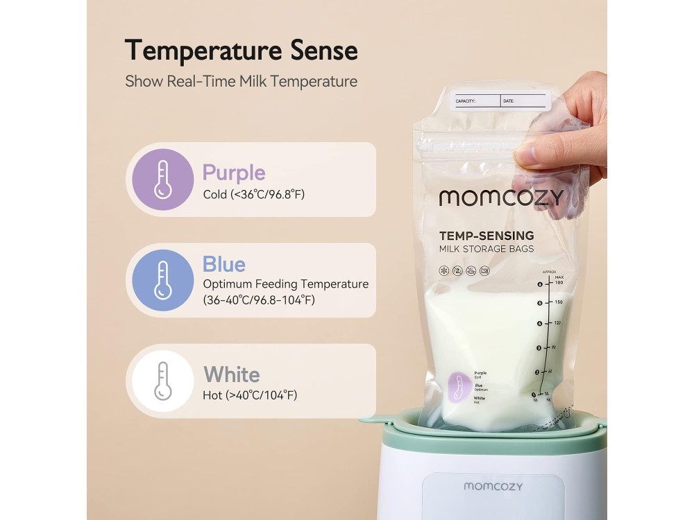 Momcozy Temp-Sensing Breast Milk Storage Bags, Breast Milk Storage Bags 180ml, 50pcs