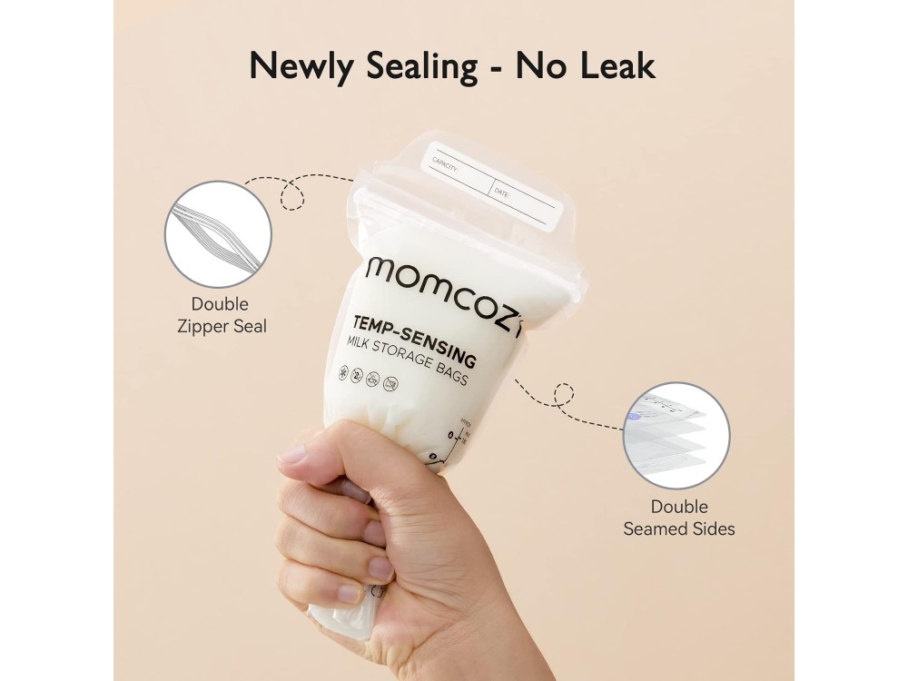 Momcozy Temp-Sensing Breast Milk Storage Bags, Breast Milk Storage Bags 180ml, 50pcs