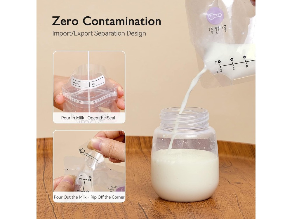 Momcozy Temp-Sensing Breast Milk Storage Bags, Breast Milk Storage Bags 180ml, 50pcs
