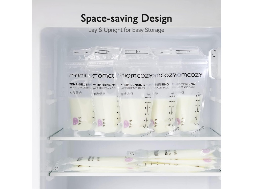 Momcozy Temp-Sensing Breast Milk Storage Bags, Breast Milk Storage Bags 180ml, 50pcs