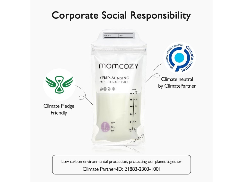 Momcozy Temp-Sensing Breast Milk Storage Bags, Breast Milk Storage Bags 180ml, 50pcs