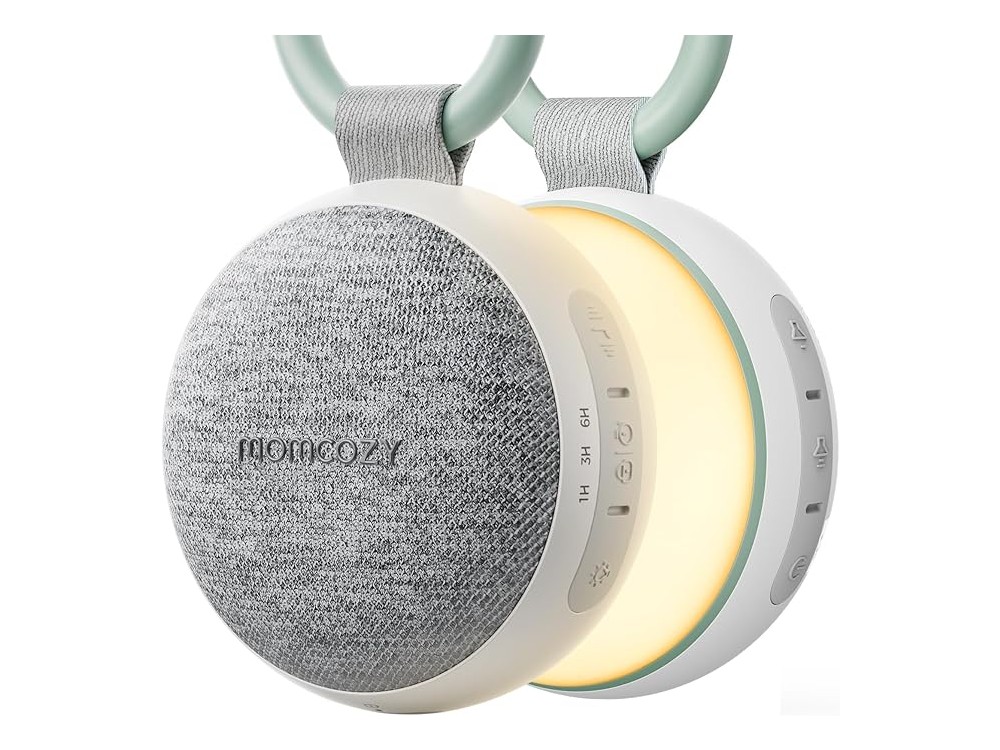 Momcozy Portable Baby White Noise Machine & Night Light with Adjustable Brightness & Timer, Light Grey