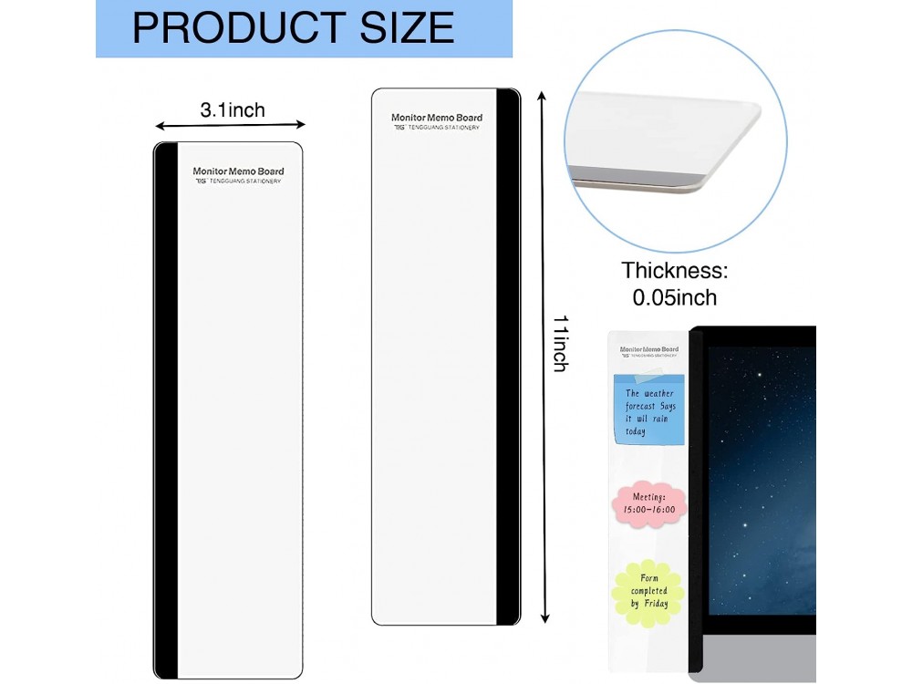 AJ Monitor Memo Board, Πολυχρηστικό Ταμπλό Σημειώσεων για Οθόνη PC, Σετ των 2τμχ, Διαφανές