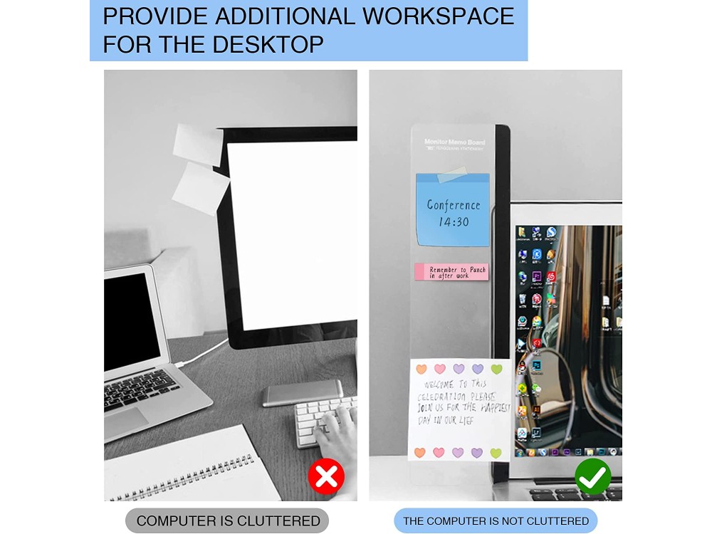 AJ Monitor Memo Board, Πολυχρηστικό Ταμπλό Σημειώσεων για Οθόνη PC, Σετ των 2τμχ, Διαφανές