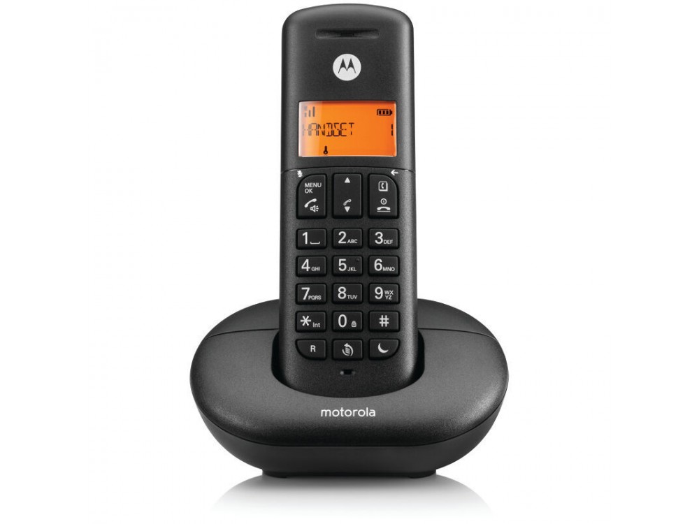 Motorola E201 Ασύρματο Τηλέφωνο με Aνοιχτή Aκρόαση, Call block και Do Not Disturb & Τηλεφωνικό Κατάλογο 50 Ονομάτων, Black