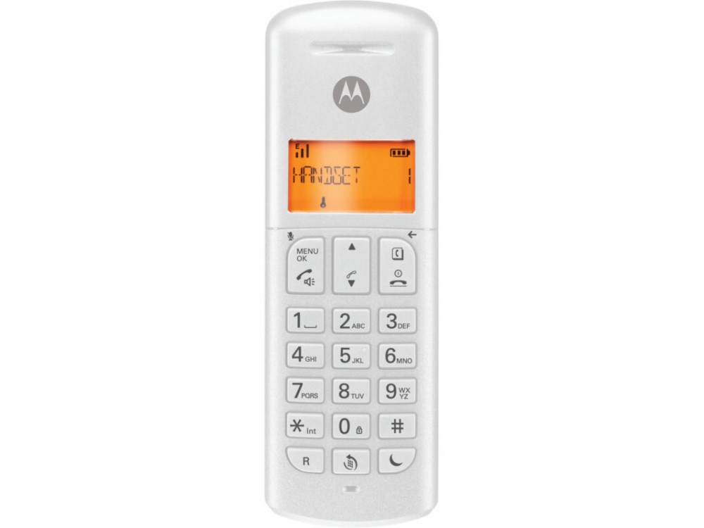 Motorola E201 Ασύρματο Τηλέφωνο με Aνοιχτή Aκρόαση, Call block και Do Not Disturb & Τηλεφωνικό Κατάλογο 50 Ονομάτων, White