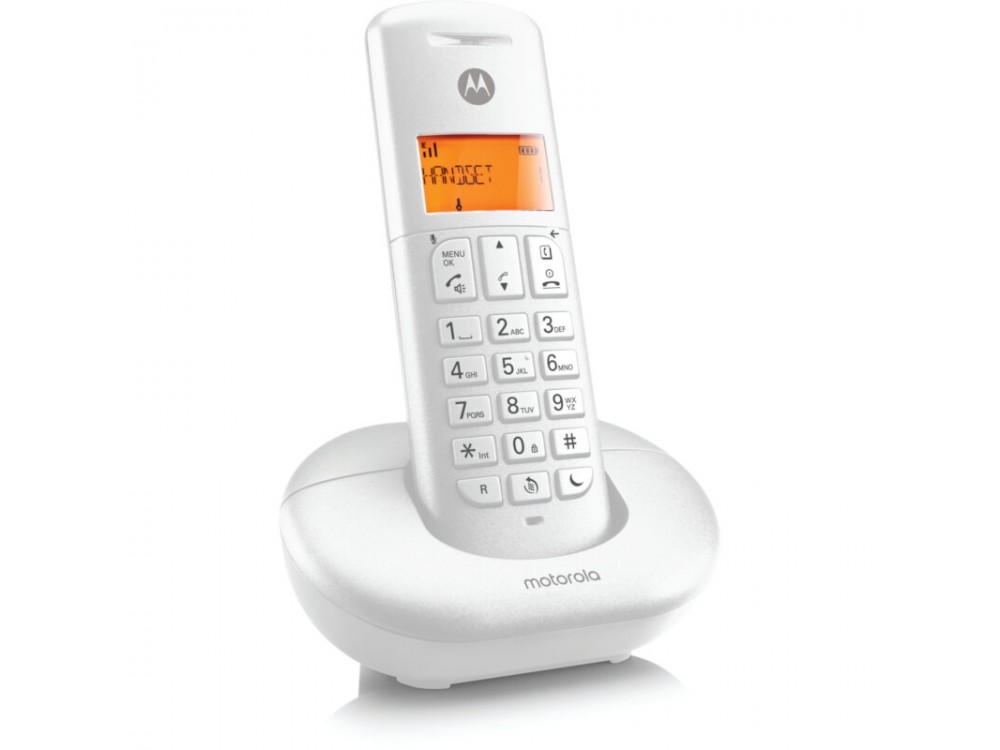 Motorola E201 Ασύρματο Τηλέφωνο με Aνοιχτή Aκρόαση, Call block και Do Not Disturb & Τηλεφωνικό Κατάλογο 50 Ονομάτων, White