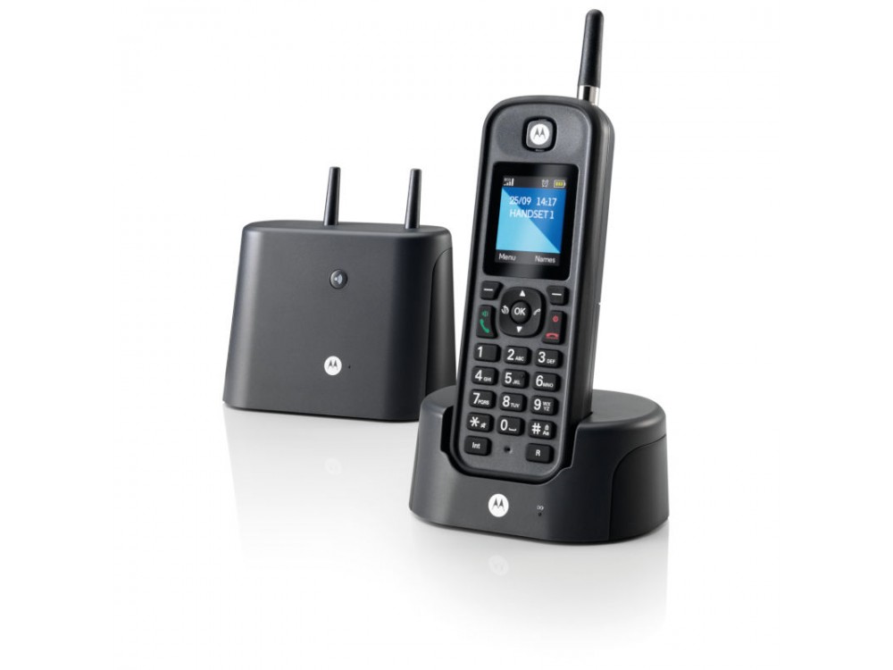Motorola O201 Ασύρματο Τηλέφωνο, Αδιάβροχο με Aνοιχτή Aκρόαση, Εμβέλεια έως 1km & Τηλεφωνικό Κατάλογο 200 Ονομάτων, Black